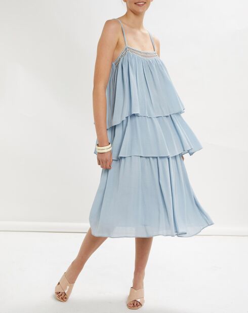 Robe Thaïs à volants bleu ciel