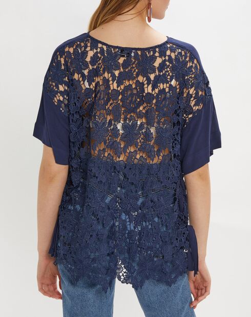 Túnica de encaje azul marino Leelou