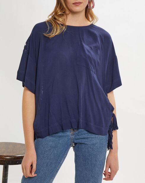 Túnica de encaje azul marino Leelou