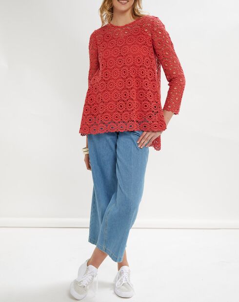 Tunique en Guipure de Coton corail