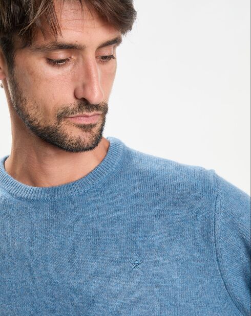 Pull 100% Laine d'agneau col rond  bleu ciel