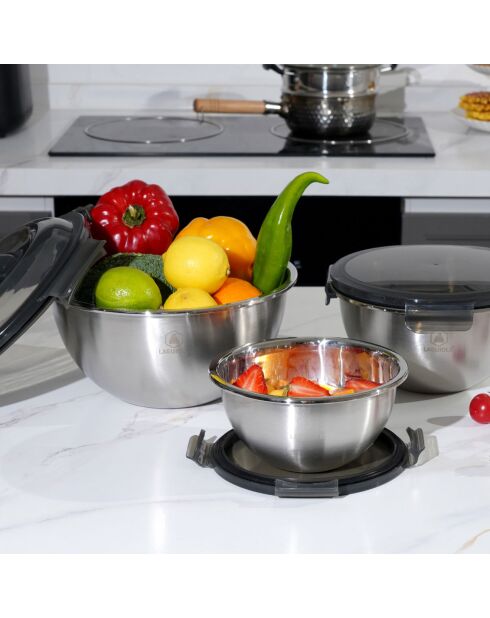 3 Bols 'pique-nique'   gris / vert