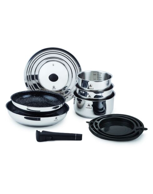 Batterie de cuisine amovible astuces induction - 10 pièces gris