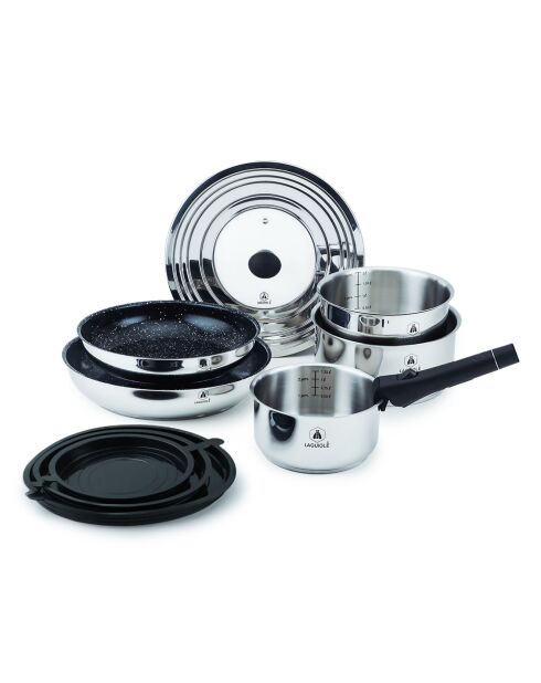 Batterie de cuisine amovible astuces induction - 10 pièces gris