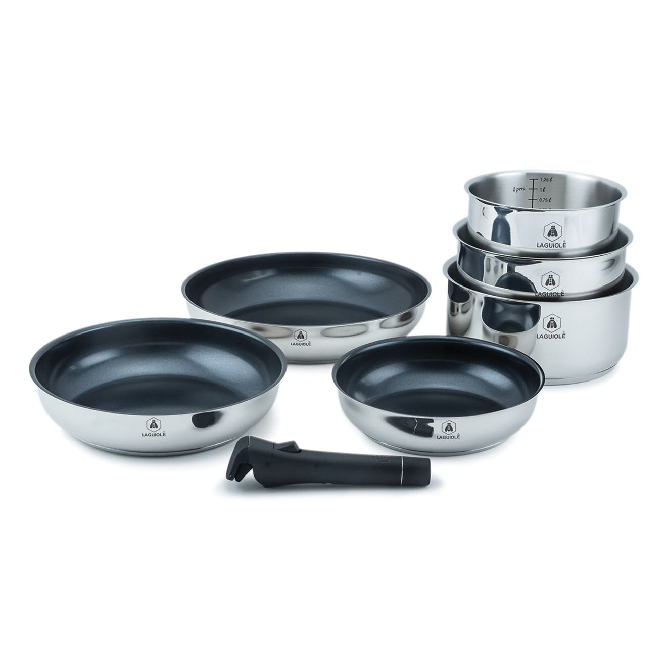 Batterie De Cuisine Paris Prix - 7 Pièces Aluminium Noir - Manches Amovibles 28 Cm (Neuf)