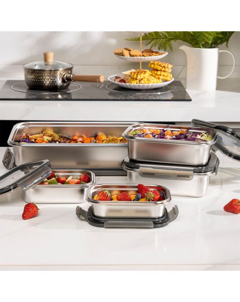 5 Boîtes rectangulaires inox   grises