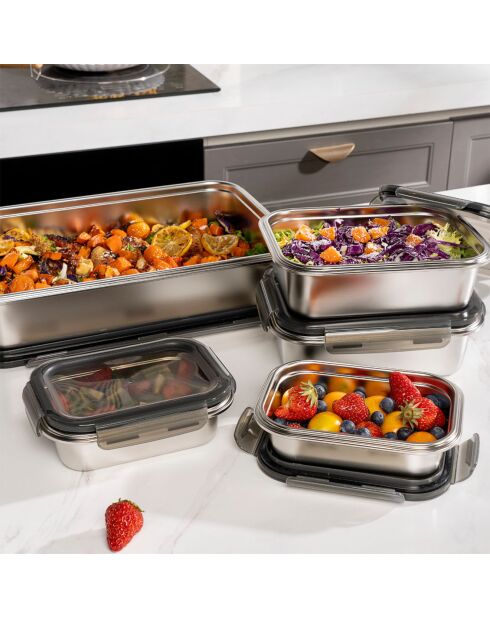 5 Boîtes rectangulaires inox   grises