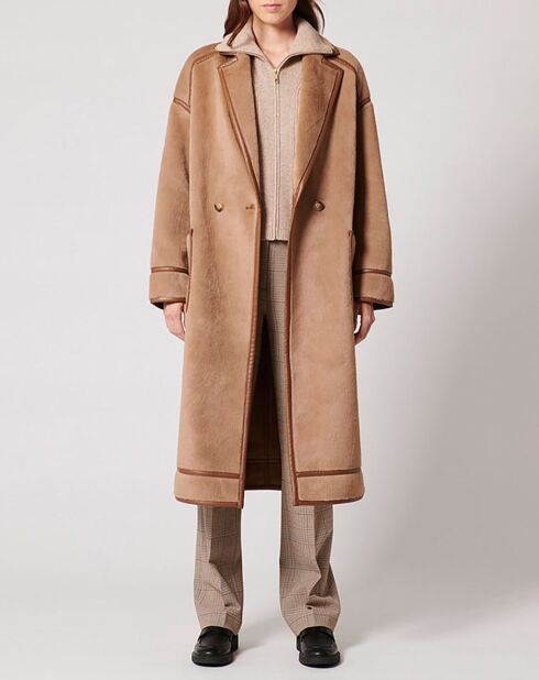 Manteau en Fausse Peau Monranda camel