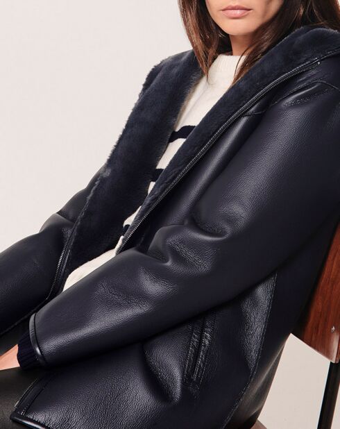 Manteau en Fausse Peau réversible Milora marine