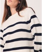 Pull 100% Laine Naori rayures blanc