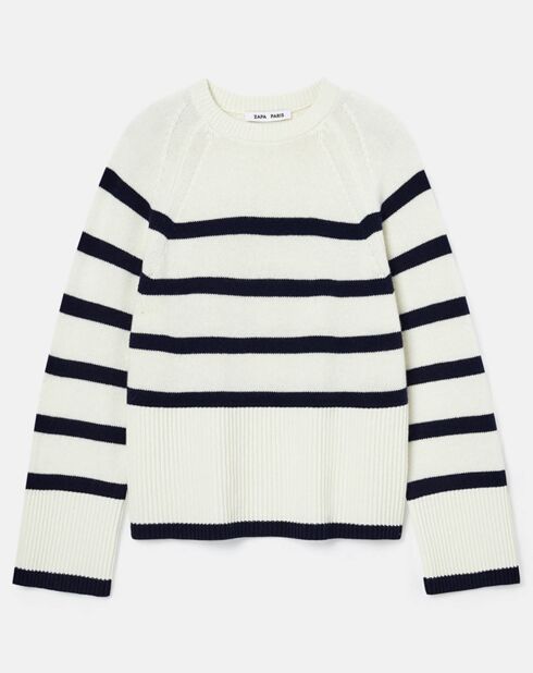 Pull 100% Laine Naori rayures blanc