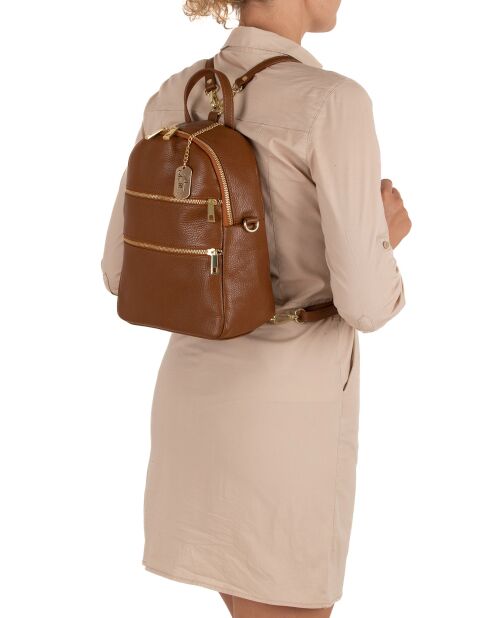 Mochila Zeolla de piel camel - 22x29x11 cm