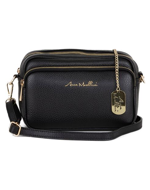 Zwarte leren schoudertas van Tabita - 22x15x10 cm