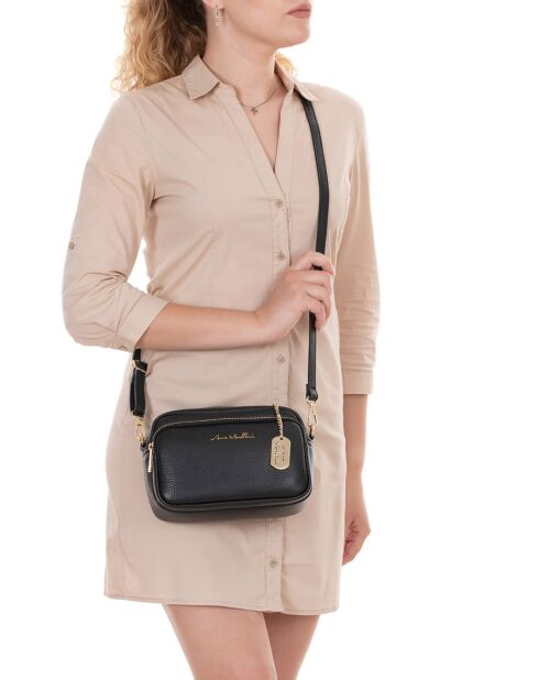 Zwarte leren schoudertas van Tabita - 22x15x10 cm