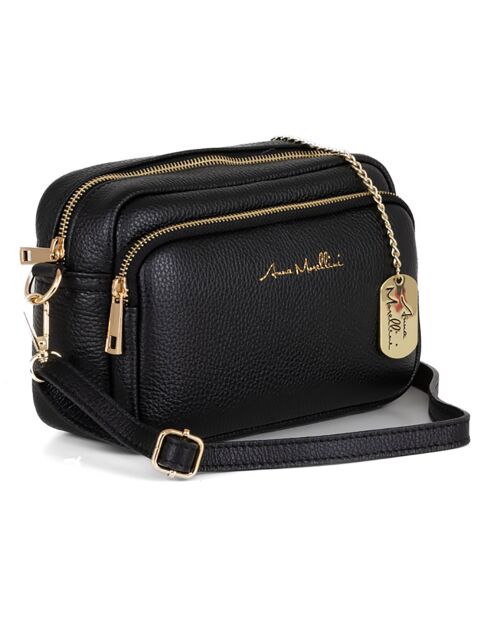 Zwarte leren schoudertas van Tabita - 22x15x10 cm