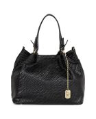 Eloisa zwarte leren schoudertas - 38x28x16 cm