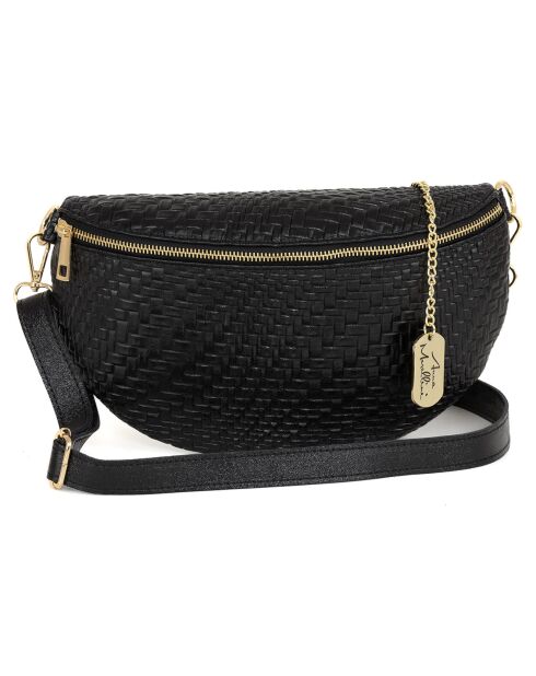 Rufina zwart leren heuptasje - 30x18x9 cm