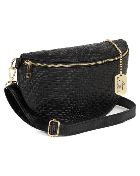 Rufina zwart leren heuptasje - 30x18x9 cm