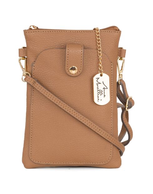 Erica taupe leren schoudertas - 14x21x1 cm