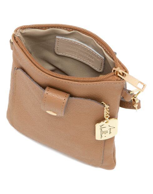 Erica taupe leren schoudertas - 14x21x1 cm