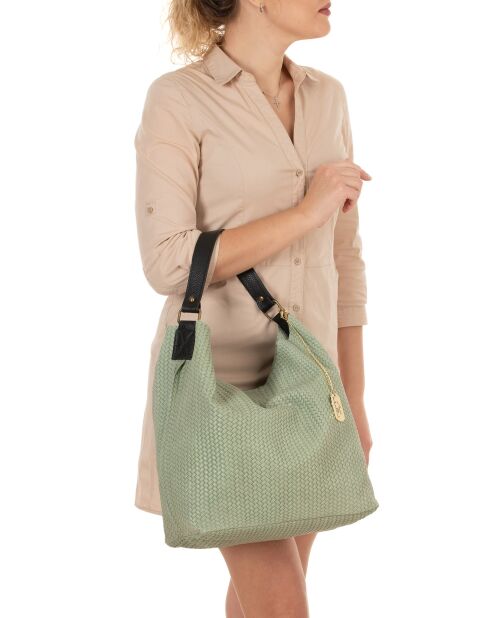 Hellgrüne Sebastiana Schultertasche aus Leder - 38x36x14 cm