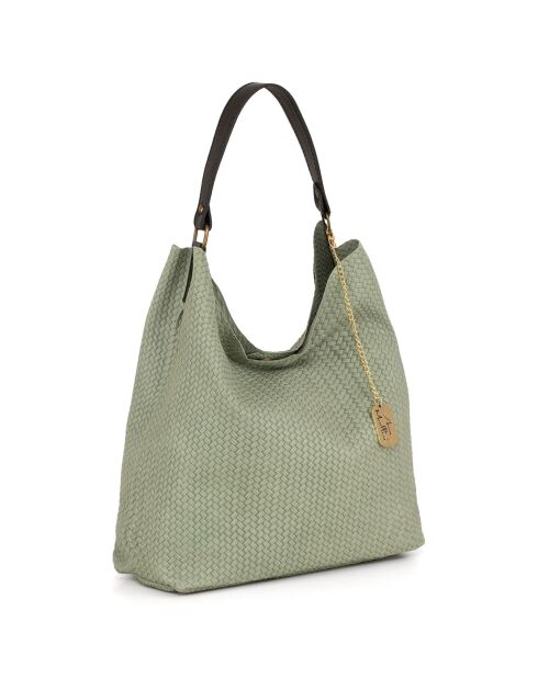 Hellgrüne Sebastiana Schultertasche aus Leder - 38x36x14 cm