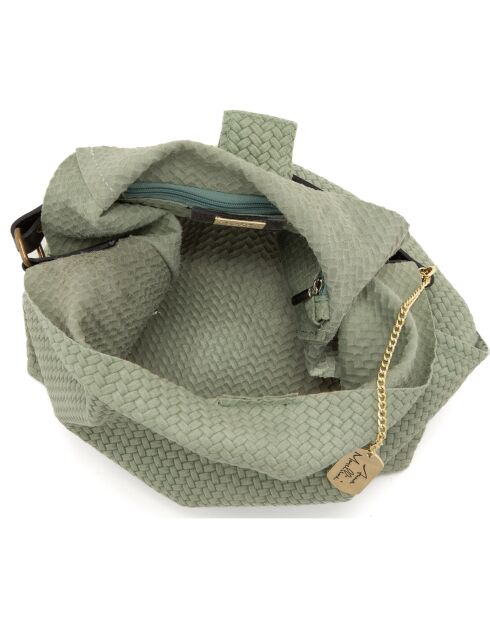 Hellgrüne Sebastiana Schultertasche aus Leder - 38x36x14 cm