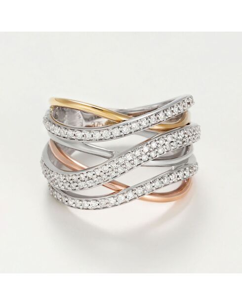 Driekleurige gouden, met elkaar verweven diamanten ring van 0,5 karaat