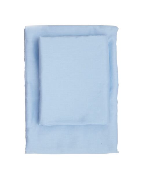 Parure housse de couette en satin de coton bleue