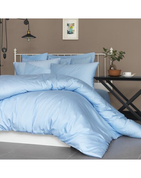 Parure housse de couette en satin de coton bleue