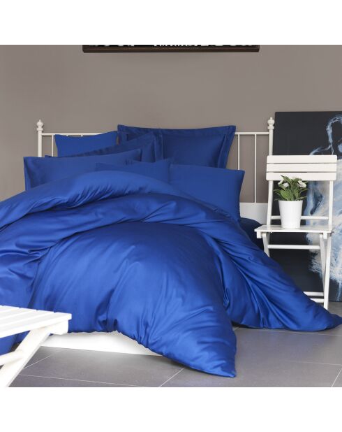 Parure housse de couette en satin de coton bleu foncé