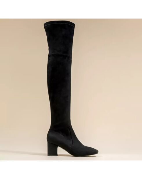 Cuissardes en Velours de Cuir Amy noires - Talon 6 cm