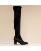 Cuissardes en Velours de Cuir Amy noires - Talon 6 cm
