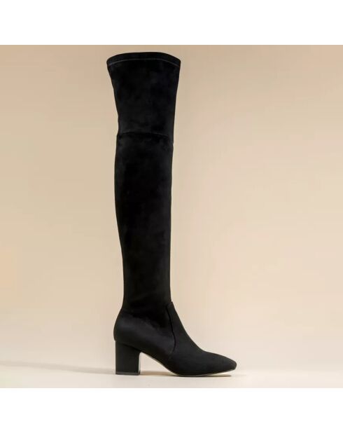 Cuissardes en Velours de Cuir Amy noires - Talon 6 cm