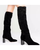Bottes en Velours de Cuir Dolly noires - Talon 7 cm