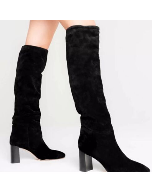 Bottes en Velours de Cuir Dolly noires - Talon 7 cm