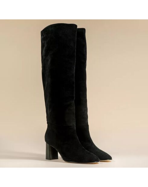 Bottes en Velours de Cuir Dolly noires - Talon 7 cm