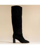 Bottes en Velours de Cuir Dolly noires - Talon 7 cm