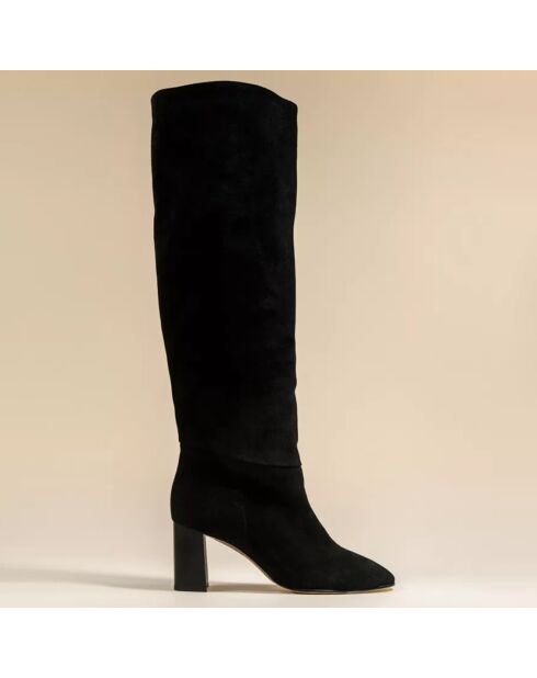 Bottes en Velours de Cuir Dolly noires - Talon 7 cm