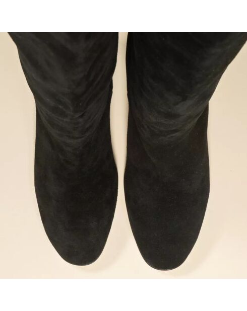 Bottes en Velours de Cuir Dolly noires - Talon 7 cm