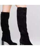 Bottes en Velours de Cuir Dolly noires - Talon 7 cm