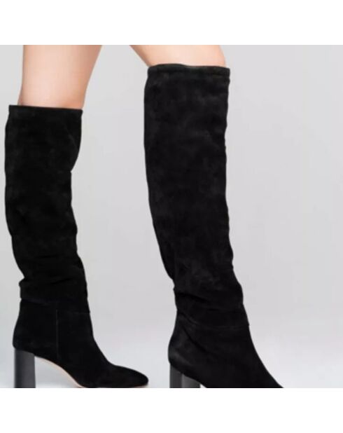 Bottes en Velours de Cuir Dolly noires - Talon 7 cm