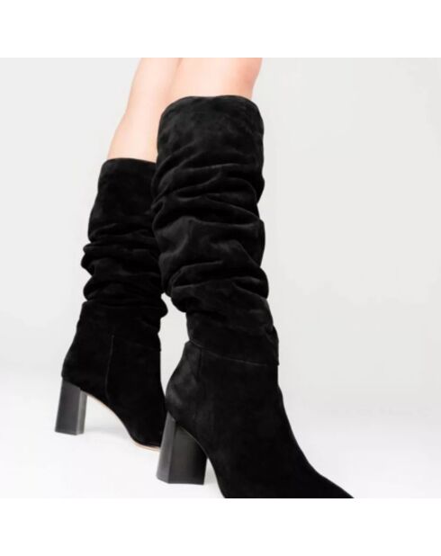 Bottes en Velours de Cuir Dolly noires - Talon 7 cm