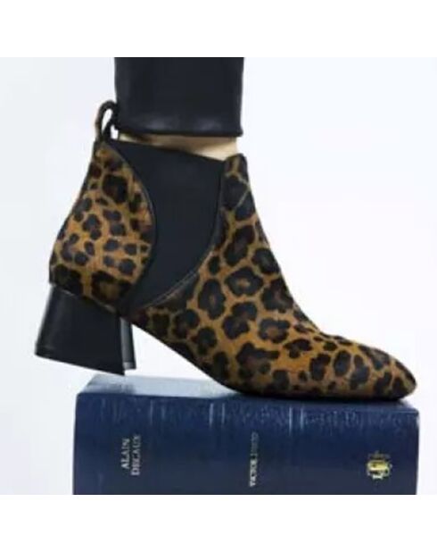 Bottines en Velours de Cuir Leo leopard - Talon 6 cm