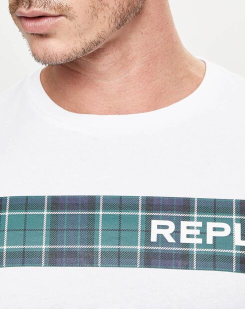 Wit T-shirt met gestreept logo