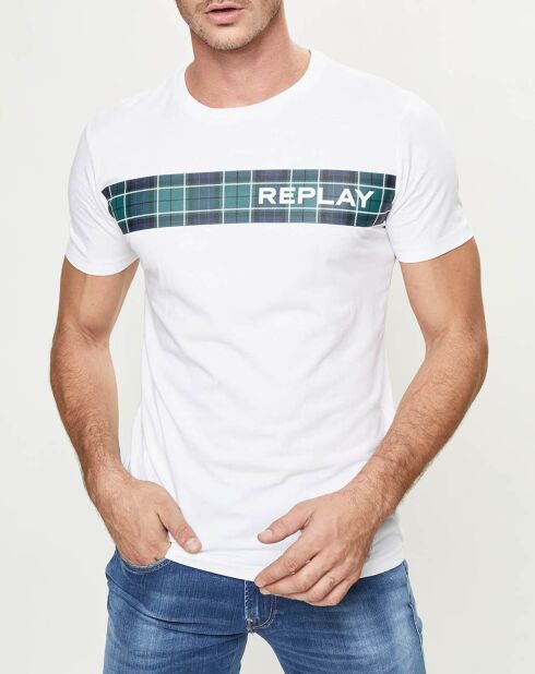 Wit T-shirt met gestreept logo