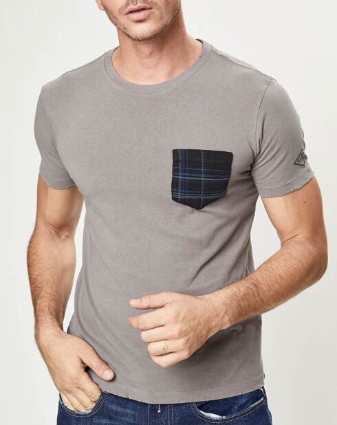 Graues kariertes T-Shirt mit Tasche