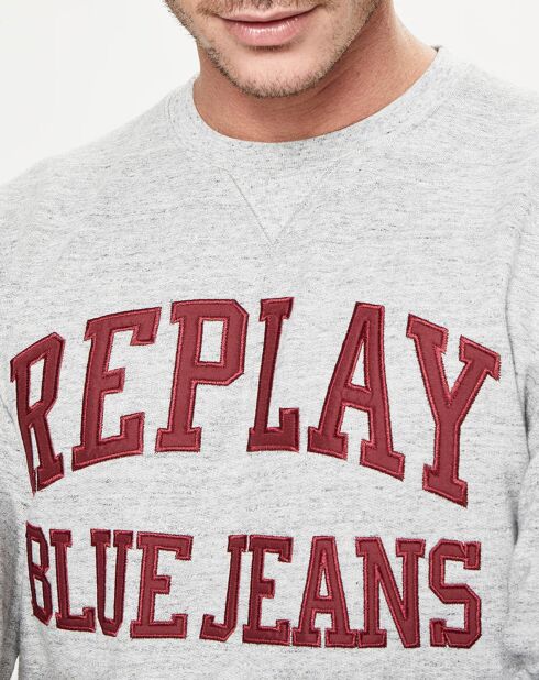 Hellgraues, zentral gesticktes Logo-Sweatshirt