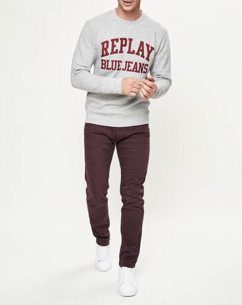 Hellgraues, zentral gesticktes Logo-Sweatshirt