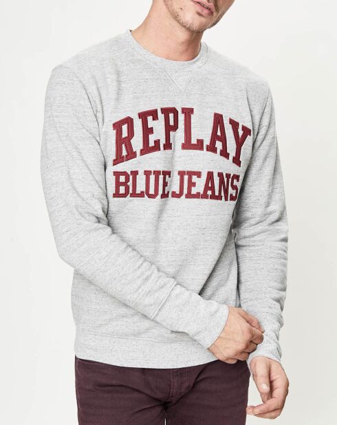 Hellgraues, zentral gesticktes Logo-Sweatshirt